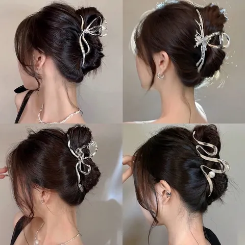 Alloy Metal Hair Claw Clips For Women Butterfly Bowknot Wave Design Elegant Shark Clips Hair Accessories Strong Hold