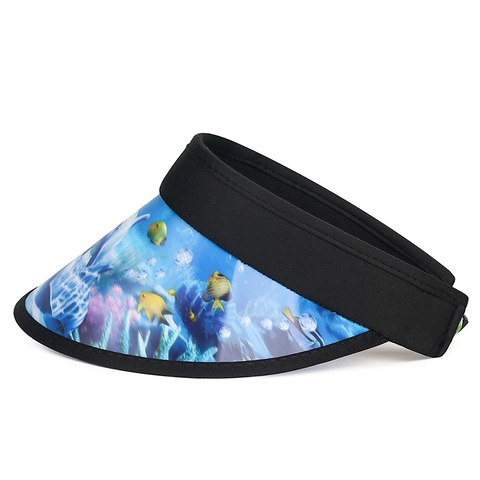 Childrens Sun Visor Hat Ocean Theme Dolphin Print Adjustable Topless Outdoor Summer UV Protection Beach Cap