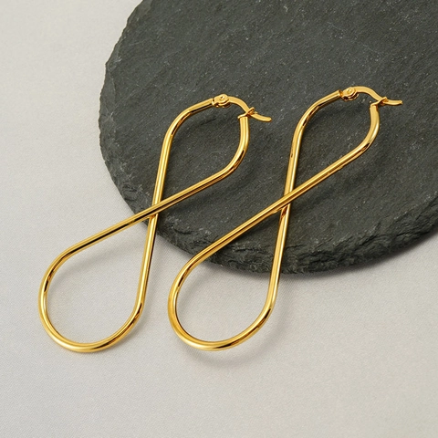 Infinity Loop Earrings Stainless Steel Gold Plated Geometric Twisted Long Dangle Fashion Minimalist Jewelry For Women