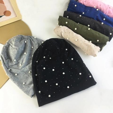 Bonnet Slouchy Mode Femme Fin en Polyester Tricoté avec Décoration Perle Artificielle Strass Casquette Coupe-vent Cyclisme Extérieur pour Hommes