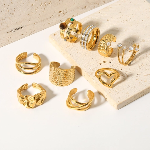 Anelli In Acciaio Inossidabile Per Donna Placcato Oro 18K Vintage Minimalista Regolabile Aperto Impilabile Gioielli Con Zircone Perla Artificial