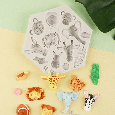 Silicone Mold Jungle Animals Elephant Lion Monkey Giraffe Zebra For Fondant Cake Decorating Chocolate Candy DIY Crafting