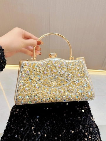 Luxe Strass Avondtas Met Boze Oog Patroon Metalen Handvat Mode Clutch Voor Bruiloft Banket Feest Vrouwen