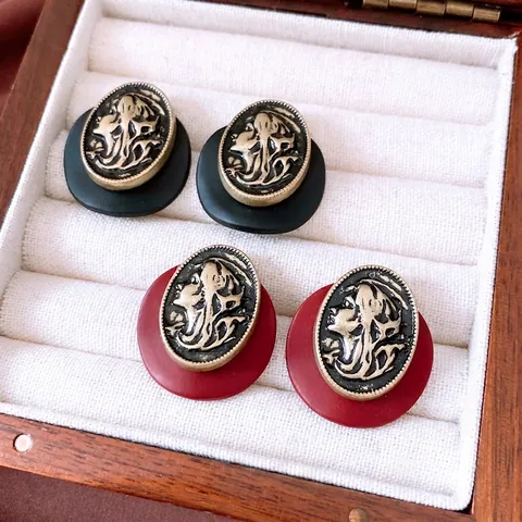 Vintage Ohrstecker Mit Porträt Relief Und 925 Sterling Silber Ohrring Stecker Französischer Hofstil Harz Legierung Oval