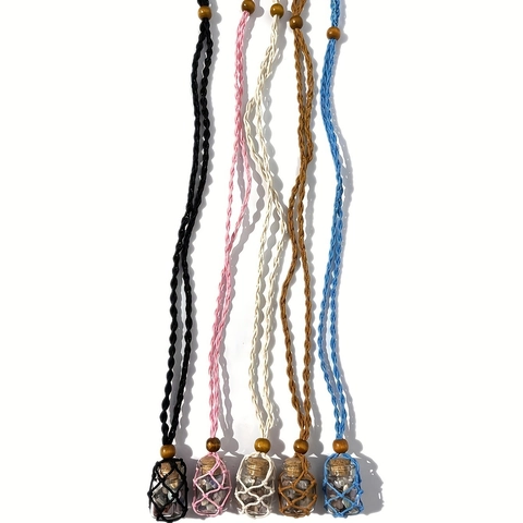 Handmade Woven Necklace Cord Empty Stone Holder Adjustable Net Pouch With Wooden Beads Bohemian Style Unisex Accessories