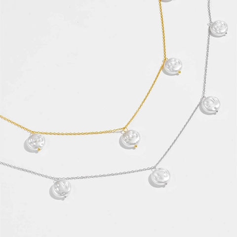Collana In Argento Sterling 925 Con Künstliche Perle Di Conchiglia Rotonde Piatte Gioielli Di Design Di Nicchia Eleganti Minimalisti Per Donna