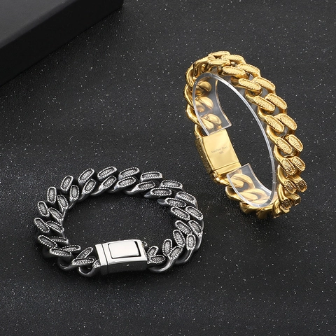 Pulsera De Cadena Cubana Para Hombre Acero Inoxidable 316L Patrón Texturizado Punk Hip Hop Joyería Vintage