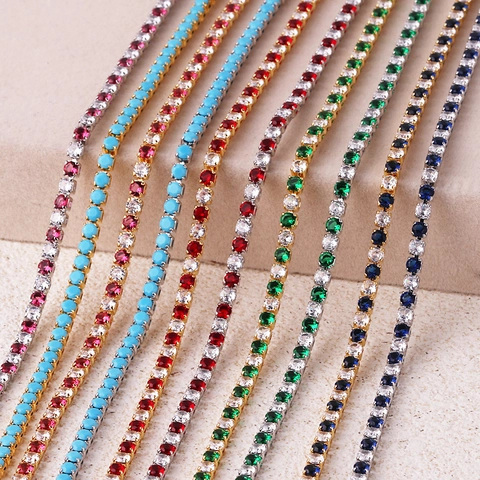 Collier De Tennis En Zircone Ronde Turquoise Incrusté De Cuivre Chaîne Élégante Bijoux Pour Femmes Accessoire De Mode
