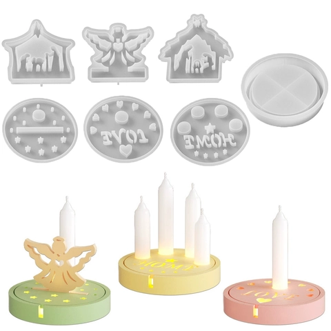 Krippenspiel Engel Silikonform DIY Harz Epoxid Guss Gips Kerzenhalter Tablett Haus Weihnachten Schreibtisch Dekoration Werkzeug