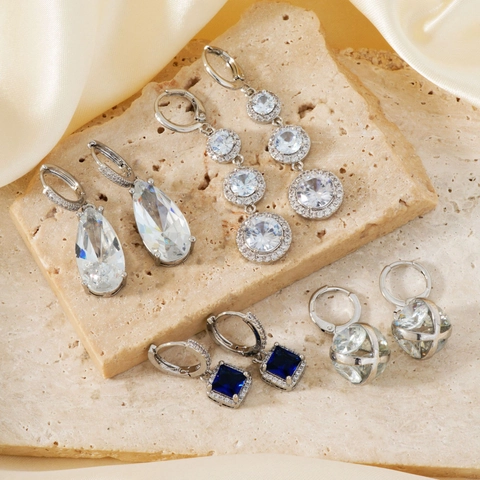 Pendientes Colgantes Geométricos Con Circonita Incrustada Pasador De Cobre Joyería Elegante Para Mujer Accesorio De Moda