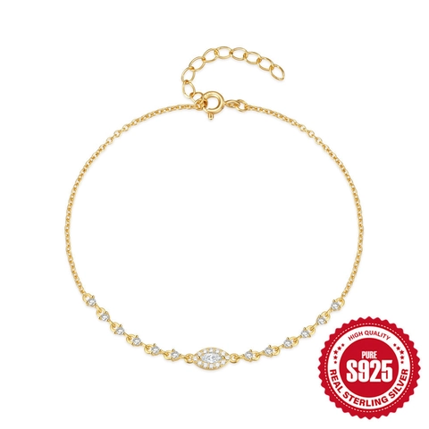 Evil Eye Bracelet 925 Sterling Silver Marquise Zirconia Sparkly Dainty Adjustable Link Chain Elegant Jewelry For Women