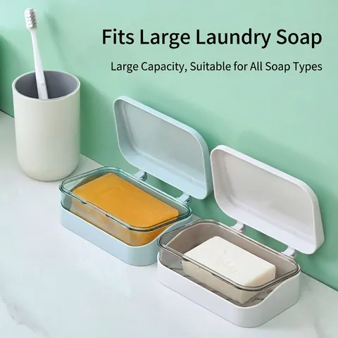 Portasapone Con Coperchio Plastica Supporto Per Sapone Da Tavolo Organizer Bagno Antipolvere Moderno A Strati