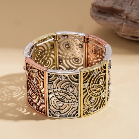 Bracciali Elastici In Lega Vintage Per Donna Bracciale Splicing Intagliato Cavo Tricolore Con Versetto Biblico Strass