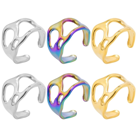 Anello Regolabile Acciaio Inossidabile Design Cavo Metallo Liquido Irregolare Gioielli Minimalisti Per Donne
