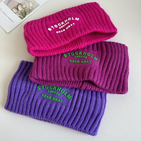 Stockholm Letter Embroidery Knitted Headband Ribbed Elastic Wide Hair Band For Winter Sports Ear Warmer Women