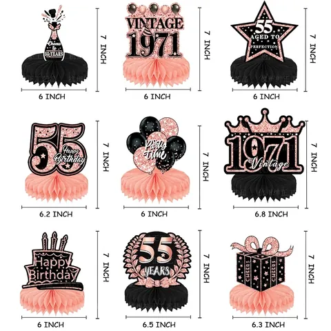 Birthday Party Honeycomb Centerpieces Rose Gold Black Table Decorations Vintage Double Sided Printing Cardboard Paper