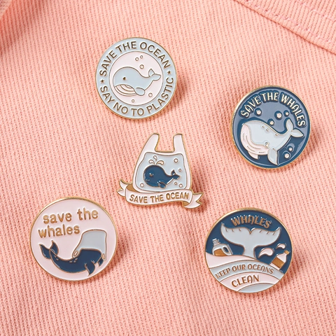Épingle en Émail Baleine Protection de l'Océan Save The Whales Badge en Alliage Broche Animaux Bijoux Écologiques pour Sac à Dos