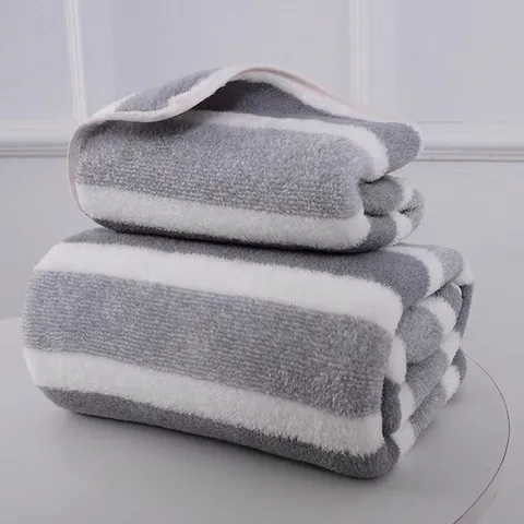 Striped Coral Velvet Bathroom Towel And Face Wash Cloth Soft Absorbent Thickened Home Essentials