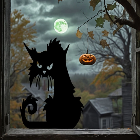 Halloween Schwarze Katze Wandaufkleber PVC Selbstklebend Silhouette Dekoration Für Fenster Glas Gruselig Party