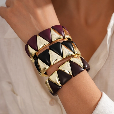 Geometrisches Dreieck Armband Acryl Legierung Elastisch Patchwork Retro Armreif Schmuck Damen Mode Accessoire