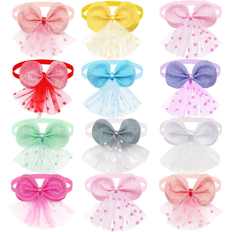 Collier Nœud Papillon Pour Animaux Pailleté Polyester Tulle À Pois Réglable Accessoires De Toilettage Pour Chats Et Chiens