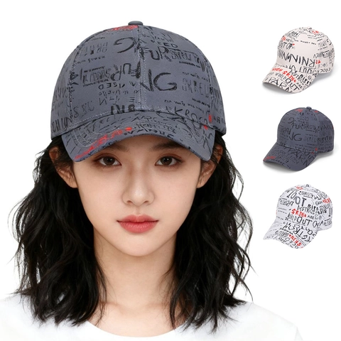 Graffiti Letter Print Honkbalpet Polyester Ademend Gebogen Rand Verstelbare Streetwear Pet Voor Heren Dames