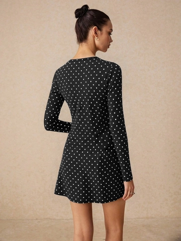 Vestito Mini A Pois Poliestere Spandex Maniche Lunghe Scollo A V Fiocco Anteriore Vestibilità Aderente Casual Retrò Elegante