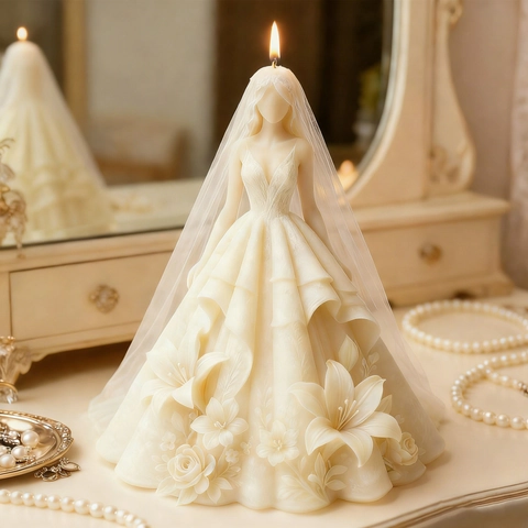 Wedding Dress Bride 3D Silicone Mold For Candle Making DIY Soap Resin Plaster Floral Relief Home Decor