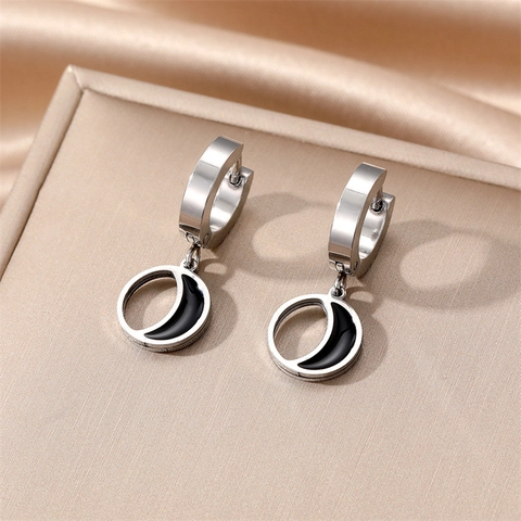Minimalistische Edelstahl Creolen Ohrhänger Geometrische Herz Mond Quadrat Schwarze Emaille Punk Retro Schmuck Für Damen Herren