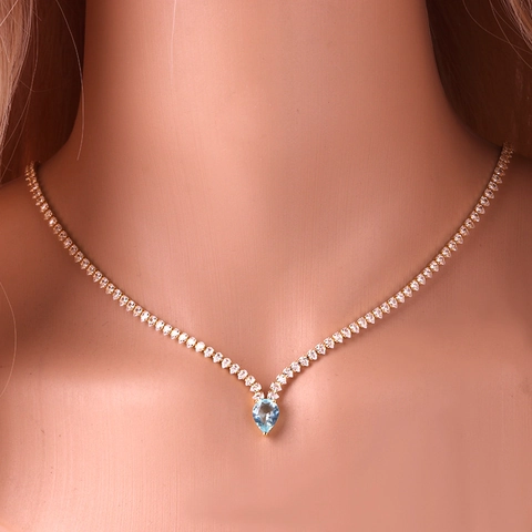 Water Drop Zircon Tennis Necklace And Bracelet Brass Gold Plated Pear Cut Gemstone Elegant Jewelry For Women