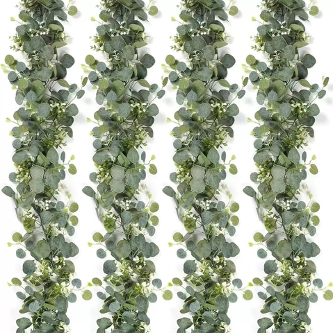 Artificial Eucalyptus Garland Satin Gypsophila Greenery Vine For Wedding Party Home Door Wall Decoration Gray Green