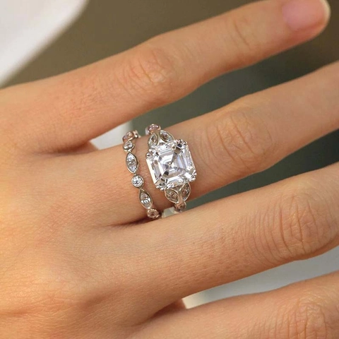 Square Cut Zircon Bridal Wedding Ring Marquise Round Side Stones Copper Jewelry Women Retro Luxury Elegant