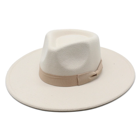 Breitkrempiger Fedora Hut Baumwolle Polyester Wollfilz Textur Vintage Britischer Stil Jazz Kappe Mit Bandschleife Damen Herren