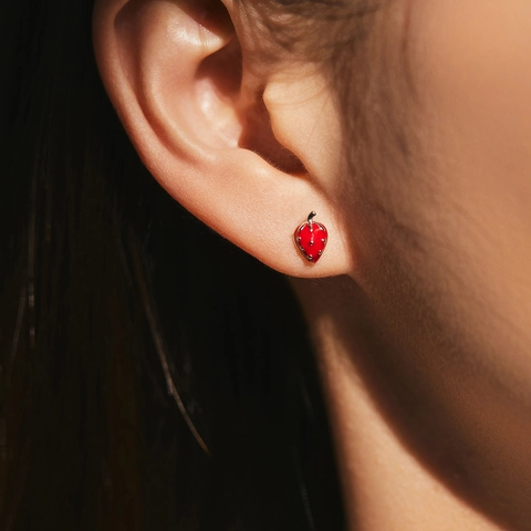 Pendientes de Botón de Fresa de Plata de Ley 925 para Mujer Lindos Pendientes de Fruta de Esmalte Rojo Joyería Versátil Diaria