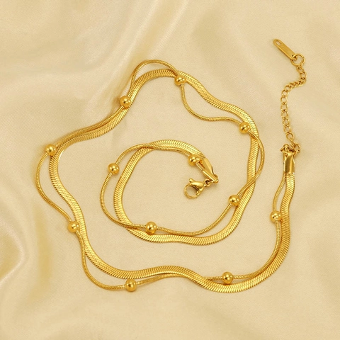 Doppelschichtige Halskette 18K Vergoldeter Edelstahl Schlangenkette Und Perlenkette Minimalistischer Schmuck Geschenk Damen