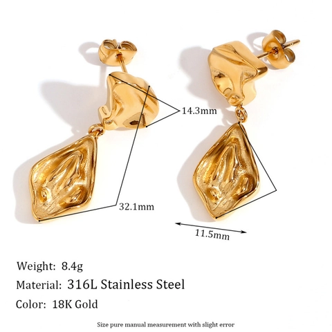 Vintage Unregelmäßige Geometrische Hängeohrringe Für Damen Künstlerische Lava Struktur 18K Vergoldeter Edelstahl Schmuck