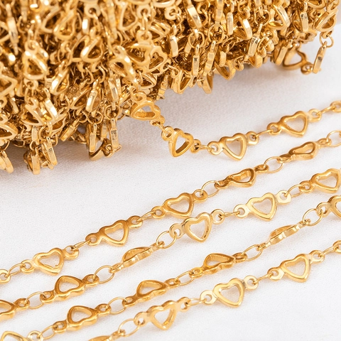 Cadena De Eslabones De Corazón De Acero Inoxidable Chapado En Oro Para Crear Collares Pulseras DIY