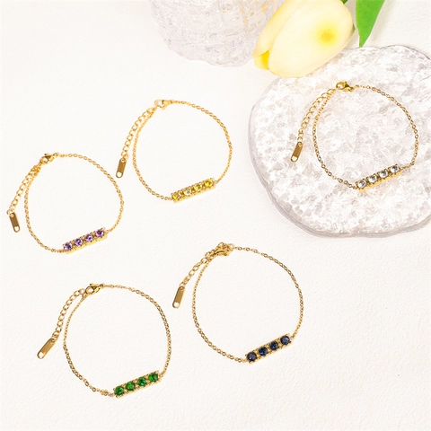 Bracciale in Acciaio Inossidabile Stile Minimalista INS per Donna Bracciale a Catena Geometrica con Strass Colorati Tondi Placcati Oro Gioielli di Moda Regalo