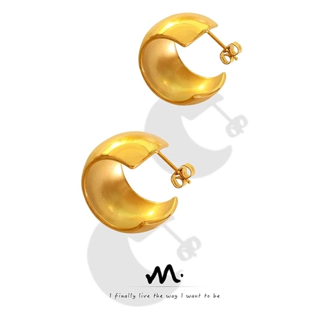 Pendientes De Aro Gruesos En Forma De C Acero Inoxidable Chapado En Oro 18K Pulido Geométrico Liso Joyería De Moda Mujer