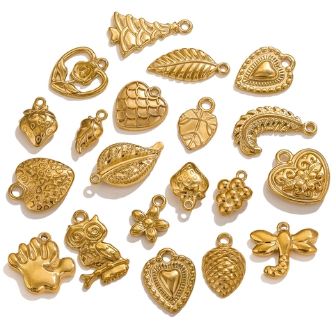 Stainless Steel Charms Pendants DIY Jewelry Making Vintage Heart Leaf Flower Strawberry Shape Waterproof Findings
