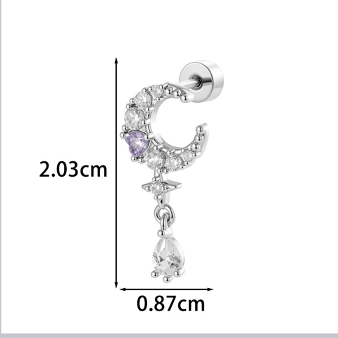 Mond Stern Knorpel Ohrring Stecker Kupfer Zirkon Herz Wassertropfen Anhänger Piercing Schmuck Vintage Schraubverschluss Damen