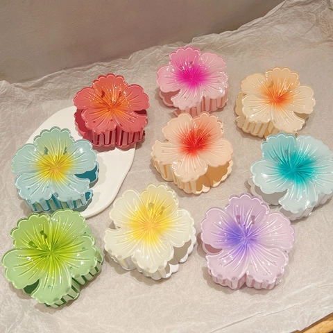 Zomer Gradiënt Plumeria Haarklem Acryl Bloemen Haai Clip Grote Haarspeld Voor Vrouwen Vakantie Haaraccessoires