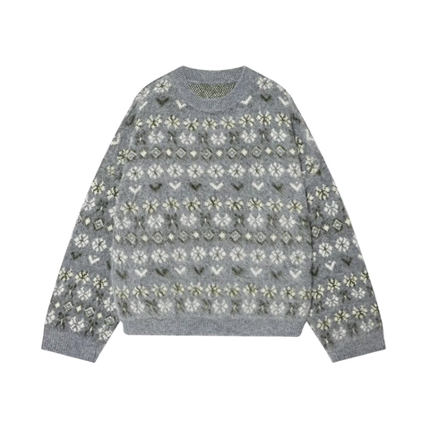 Maglione In Maglia Fair Isle Donna Morbido Jacquard Fiocco Di Neve Girocollo Maniche Lunge Pullover Retro Casual