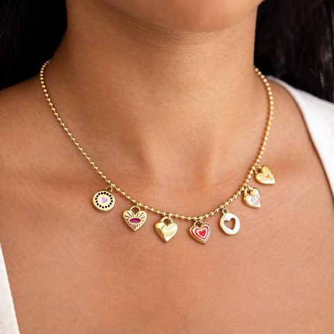 Stainless Steel Heart Pendant Necklace 18K Gold Plated Colorful Enamel True Love Evil Eye Fashion Jewelry For Women Men