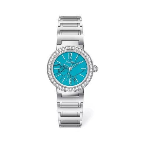 Women Quartz Watch Elegant Marble Texture Dial Rhinestone Bezel Stainless Steel Band Water Resistant Fashion Wristwatch