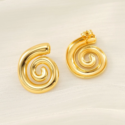 Pendientes De Botón En Espiral Acero Inoxidable Chapado En Oro De 18K Diseño Geométrico Vortex Para Mujeres