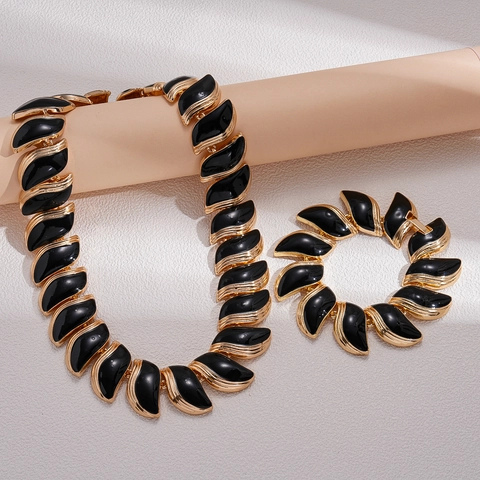 Collana E Bracciale In Lega Forma Di Foglia Smalto Stile Vintage Gotico Gioielli Per Donne