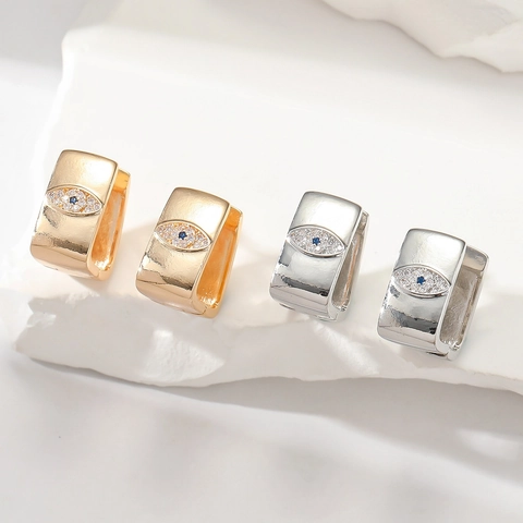 Boucles d'Oreilles Anneaux Carrés Géométriques Mauvais Œil pour Femmes Cuivre Inlay Zirconia Or Argent Bijoux de Mode