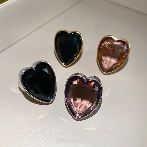Anello Statement A Forma Di Cuore Grande Zircone Pietra Preziosa Lega Cristallo Sfaccettato Gioielli Da Dito Per Donna Regalo Party
