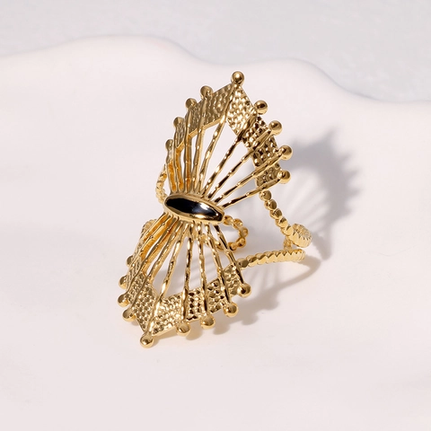 Anello Cavo A Forma Di Ventaglio Acciaio Inossidabile Placcato Oro Regolabile Retro Boemia Gioielli Geometrici Da Donna